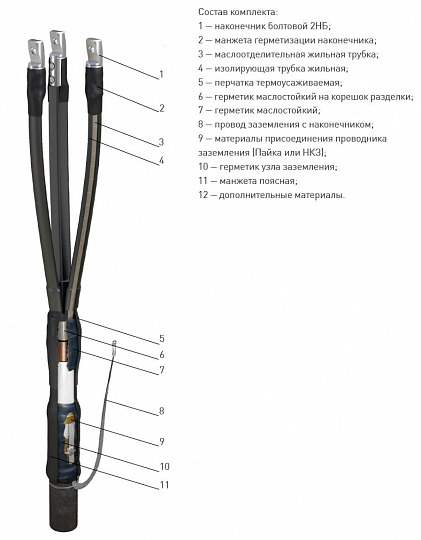 Муфта 3 КВТп-10 (150-240) c наконечниками (комбинированный комплект заземления) ЗЭТАРУС